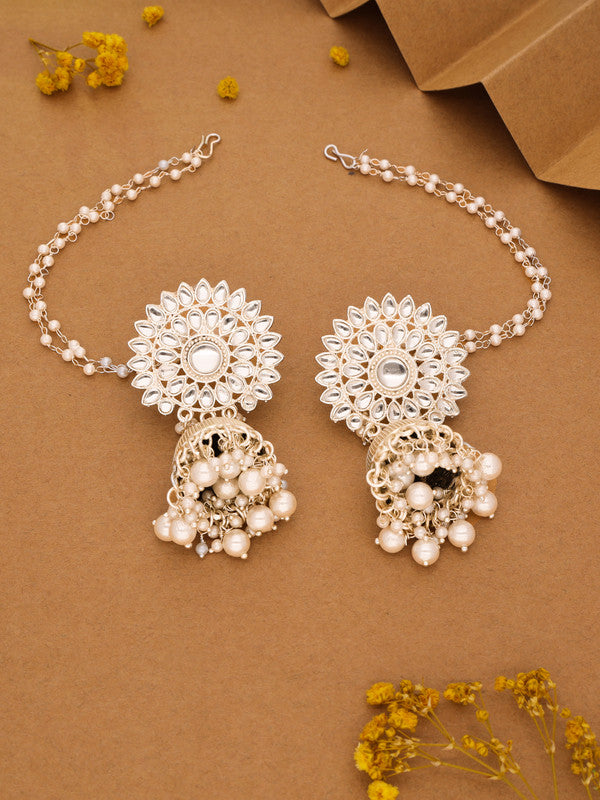 Tehzeeb Creations Kundan Pearl Studded Long Dangle Earrings For Women & Girls