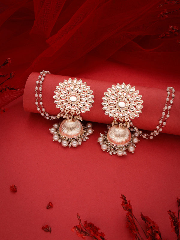 Tehzeeb Creations Kundan Pearl Studded Long Dangle Earrings For Women & Girls