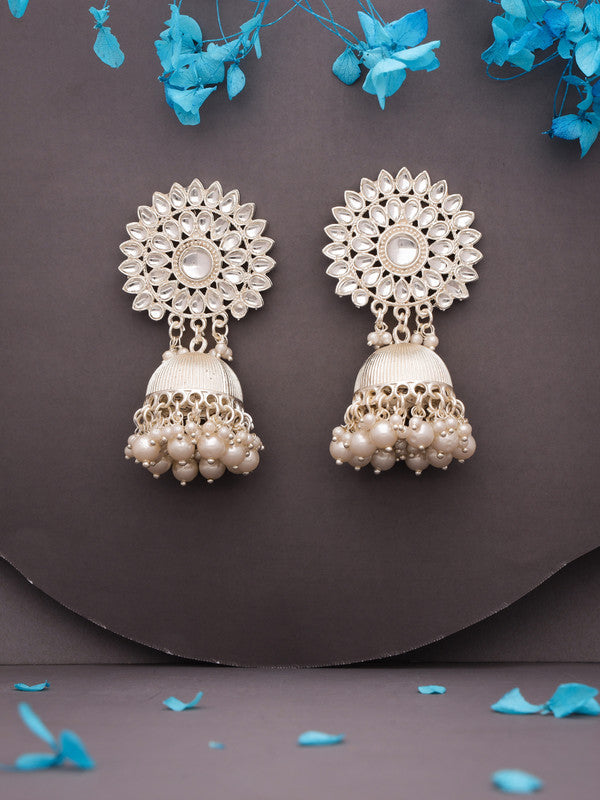 Tehzeeb Creations Kundan Pearl Studded Long Dangle Earrings For Women & Girls
