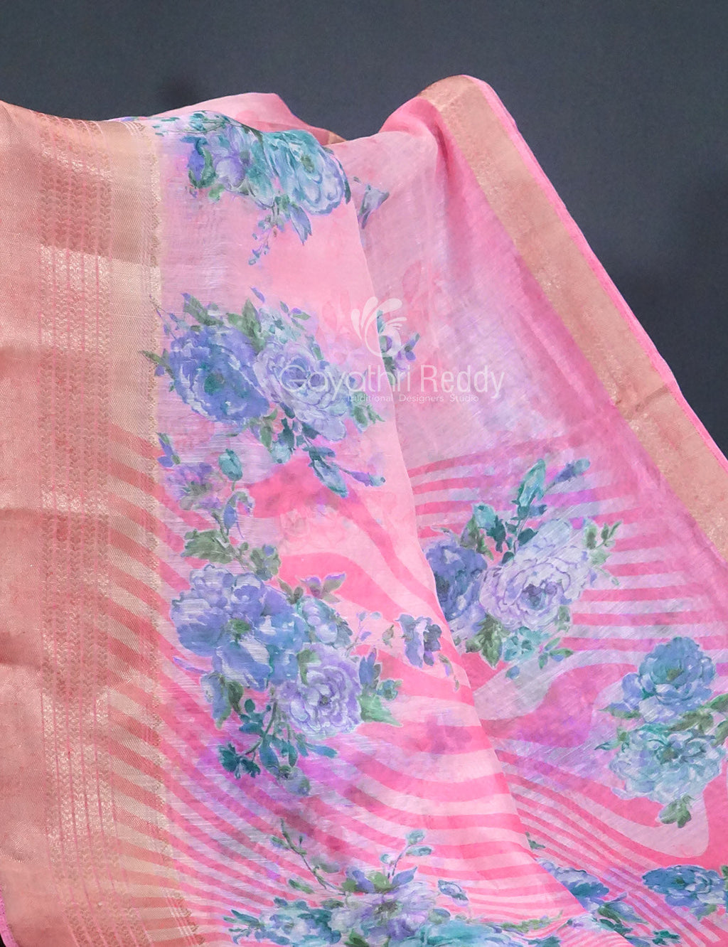 Shades of Baby Pink with Floral Design Semi Chanderi Saree By Gayathri Reddy Designer Studio
