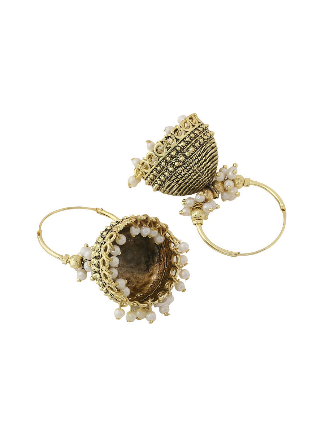 NVR Women Gold Toned Contemporary Jhumkas Earrings