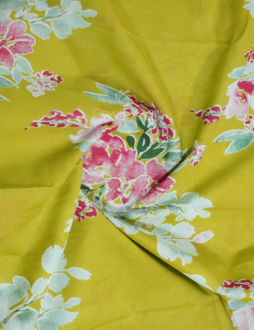 Lime Greencolour Block Print Pure Mulmul Cotton Saree By Gayathri Reddy Designer Studio