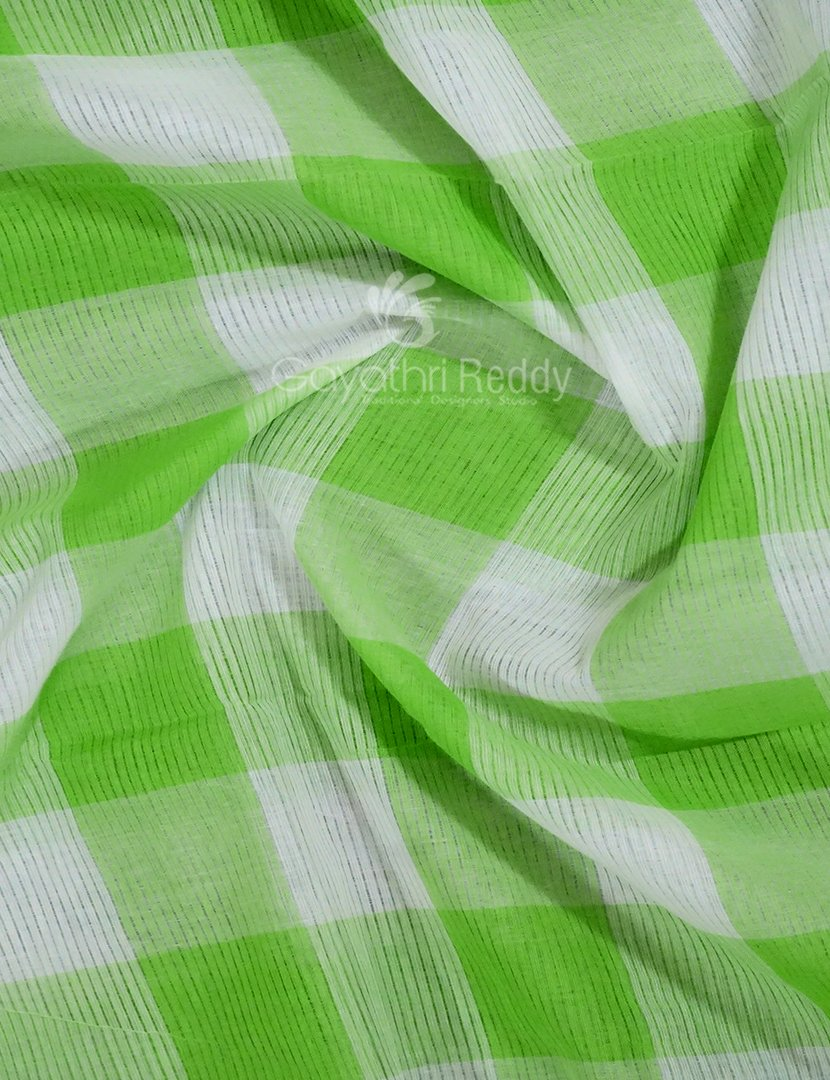 Cream And Neon Green With Checks Pure Mangalgiri Cotton Saree By Gayathri Reddy Designer Studio