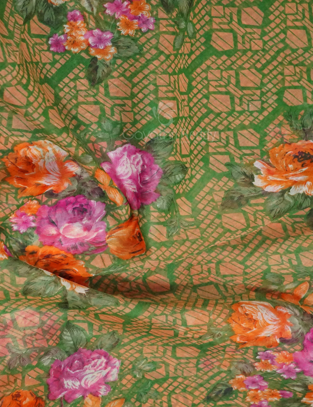 Shades of Parrot Green Colour Floral Design Semi Chanderi Saree By Gayathri Reddy Designer Studio