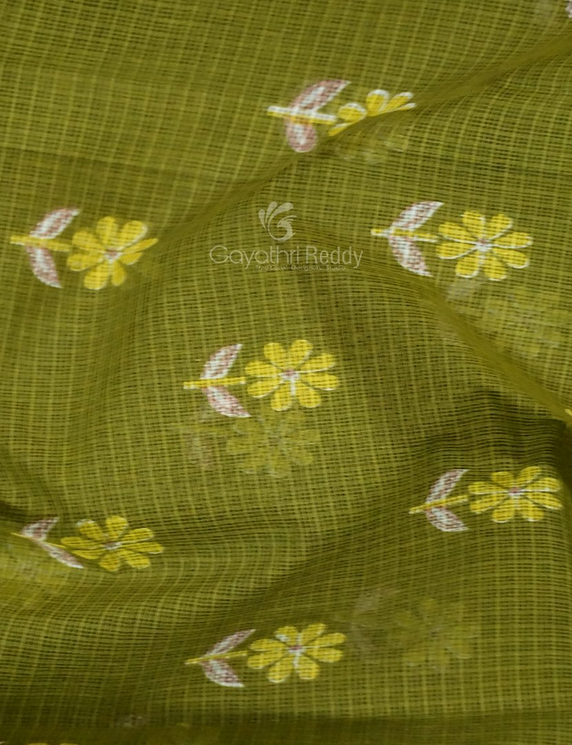 Mehendi Green And Lime Green Block Print Pure Kota Cotton Saree By Gayathri Reddy Designer Studio