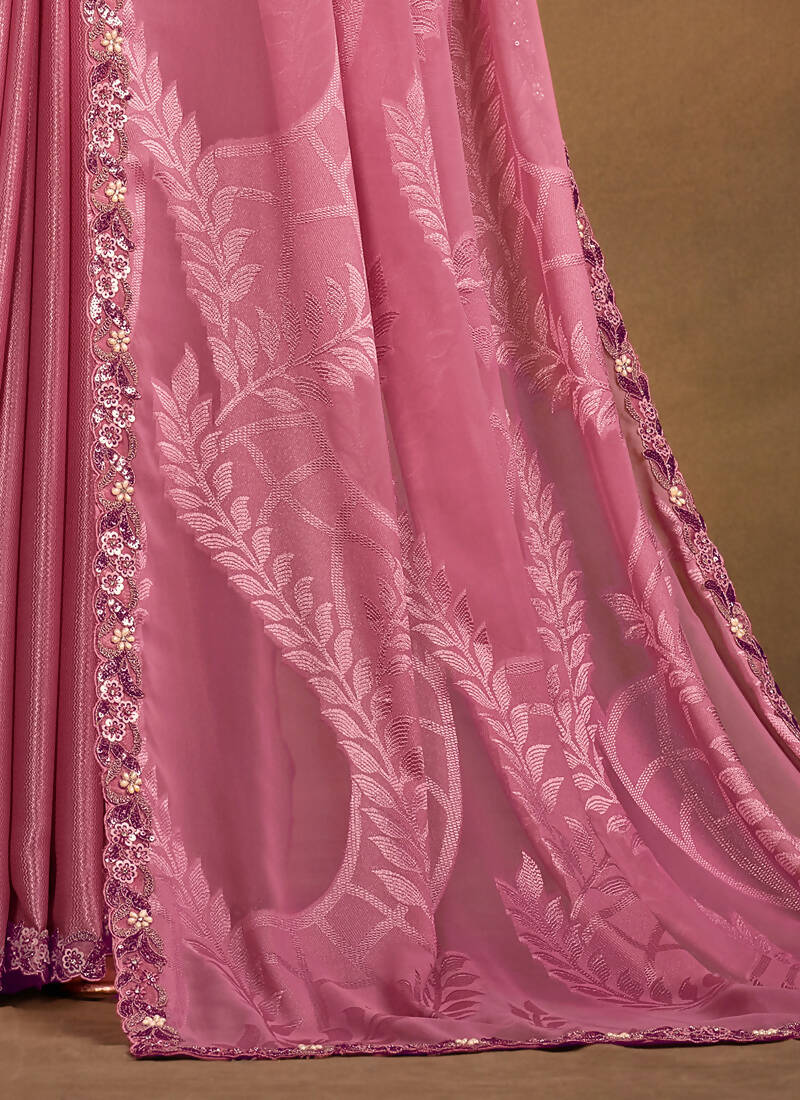 Pink Sequence/Georgette Film Jacqurad Designer Saree with Unstitched Blouse - Norita Mahitha