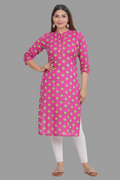 House of RP Women's Pink Cotton Floral Print Straight Kurta