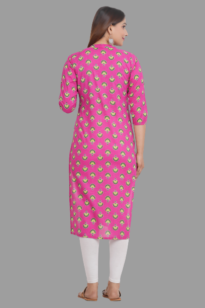 House of RP Women's Pink Cotton Floral Print Straight Kurta