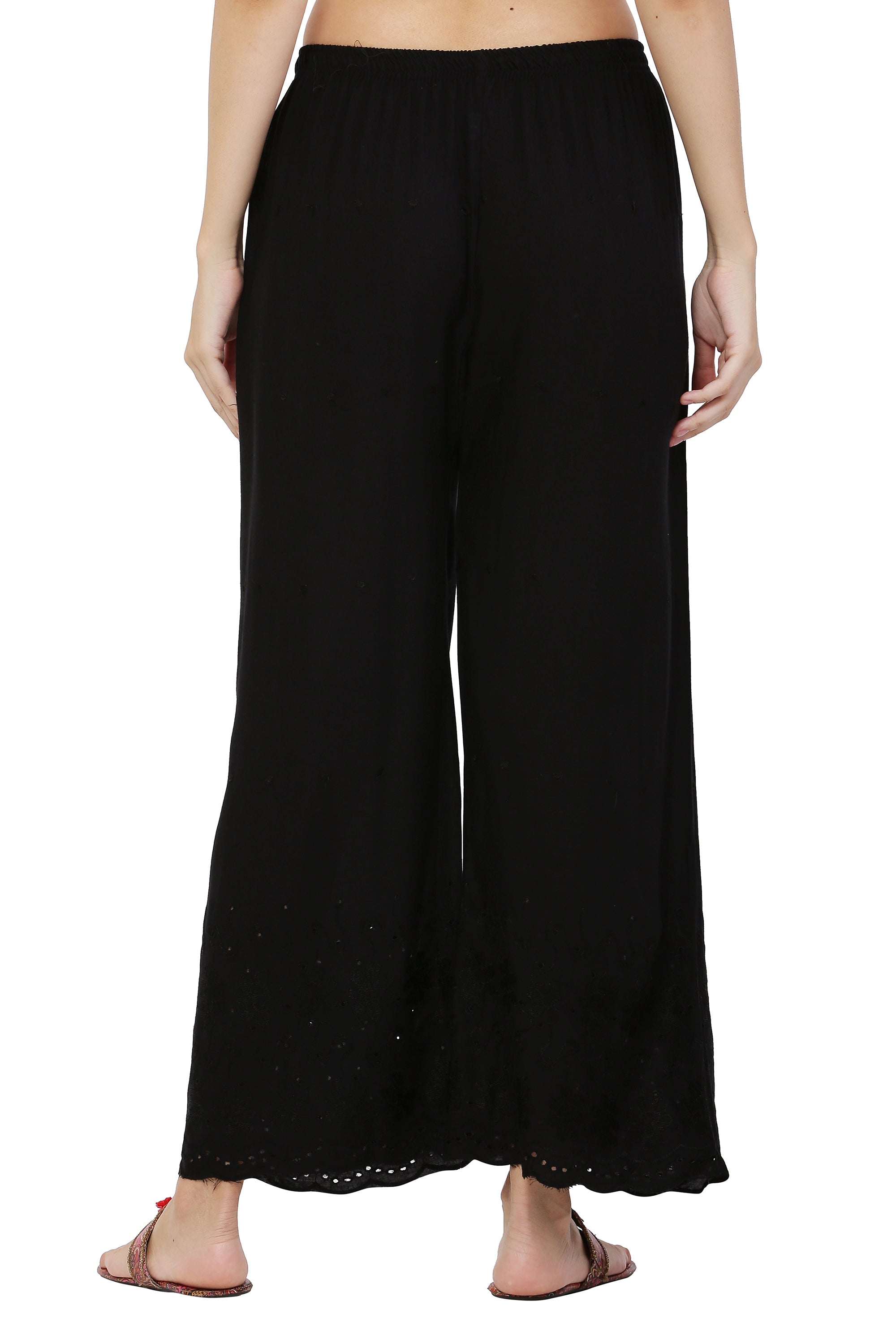 PAVONINE Black Color Half Schiffli Chikankari Rayon Fabric Sharara For Women
