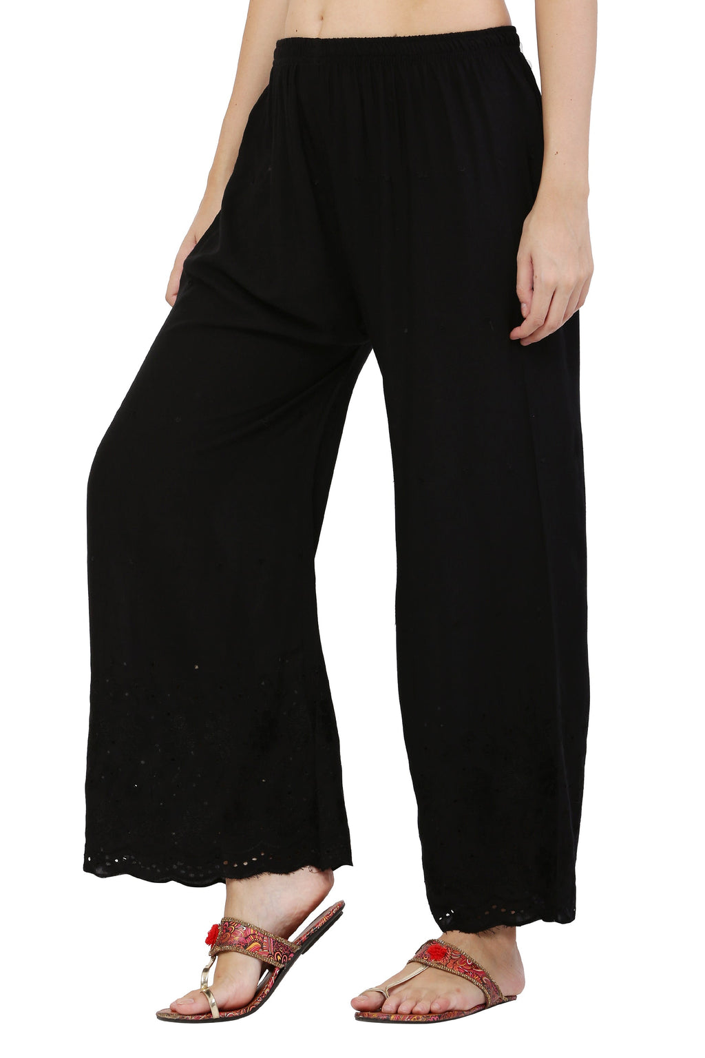 PAVONINE Black Color Half Schiffli Chikankari Rayon Fabric Sharara For Women