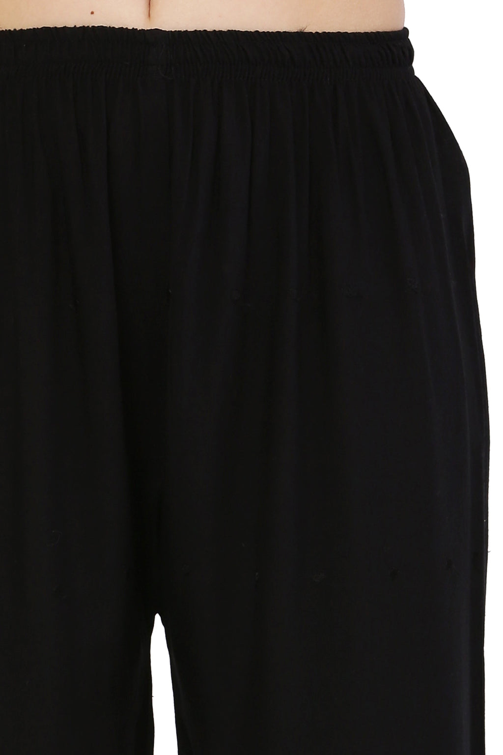 PAVONINE Black Color Half Schiffli Chikankari Rayon Fabric Palazzo For Women