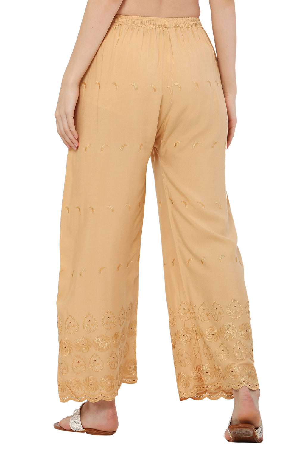 PAVONINE Beige Color Half Schiffli Chikankari Rayon Fabric Sharara For Women
