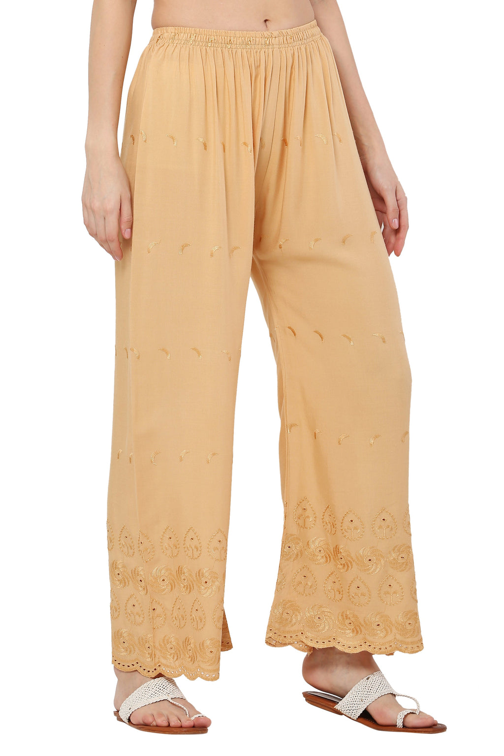 PAVONINE Beige Color Half Schiffli Chikankari Rayon Fabric Sharara For Women