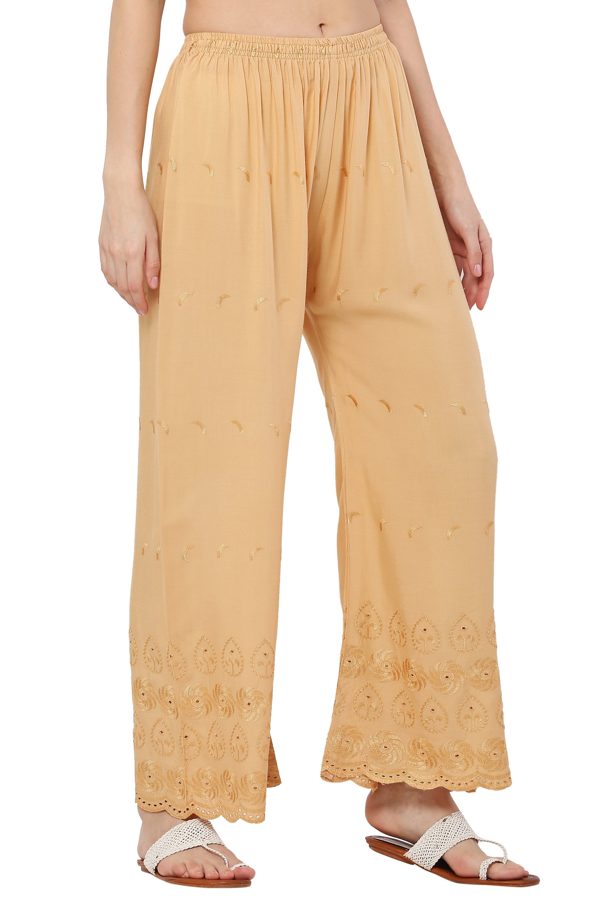 PAVONINE Beige Color Half Schiffli Chikankari Rayon Fabric Sharara For Women
