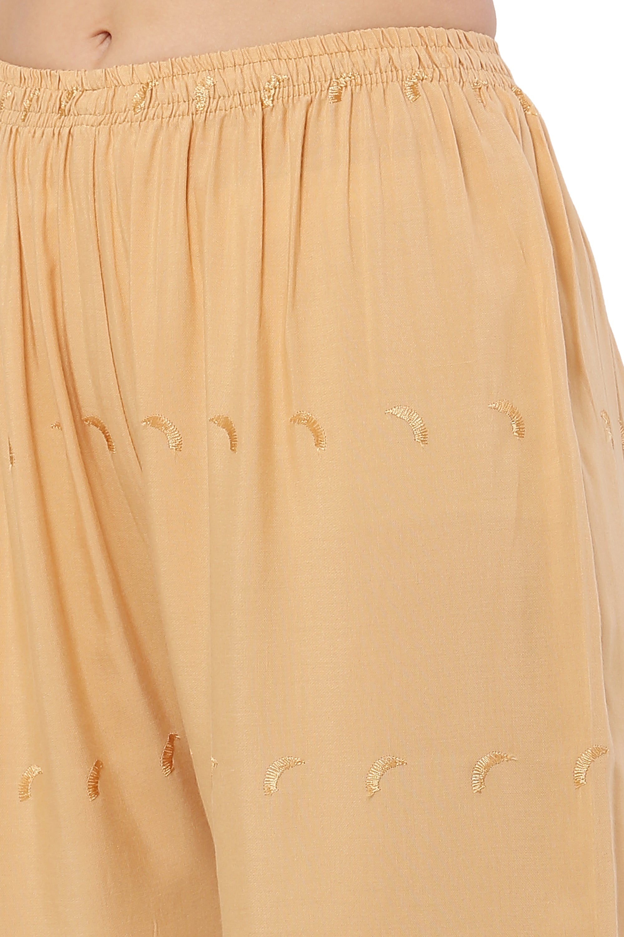 PAVONINE Beige Color Half Schiffli Chikankari Rayon Fabric Palazzo For Women