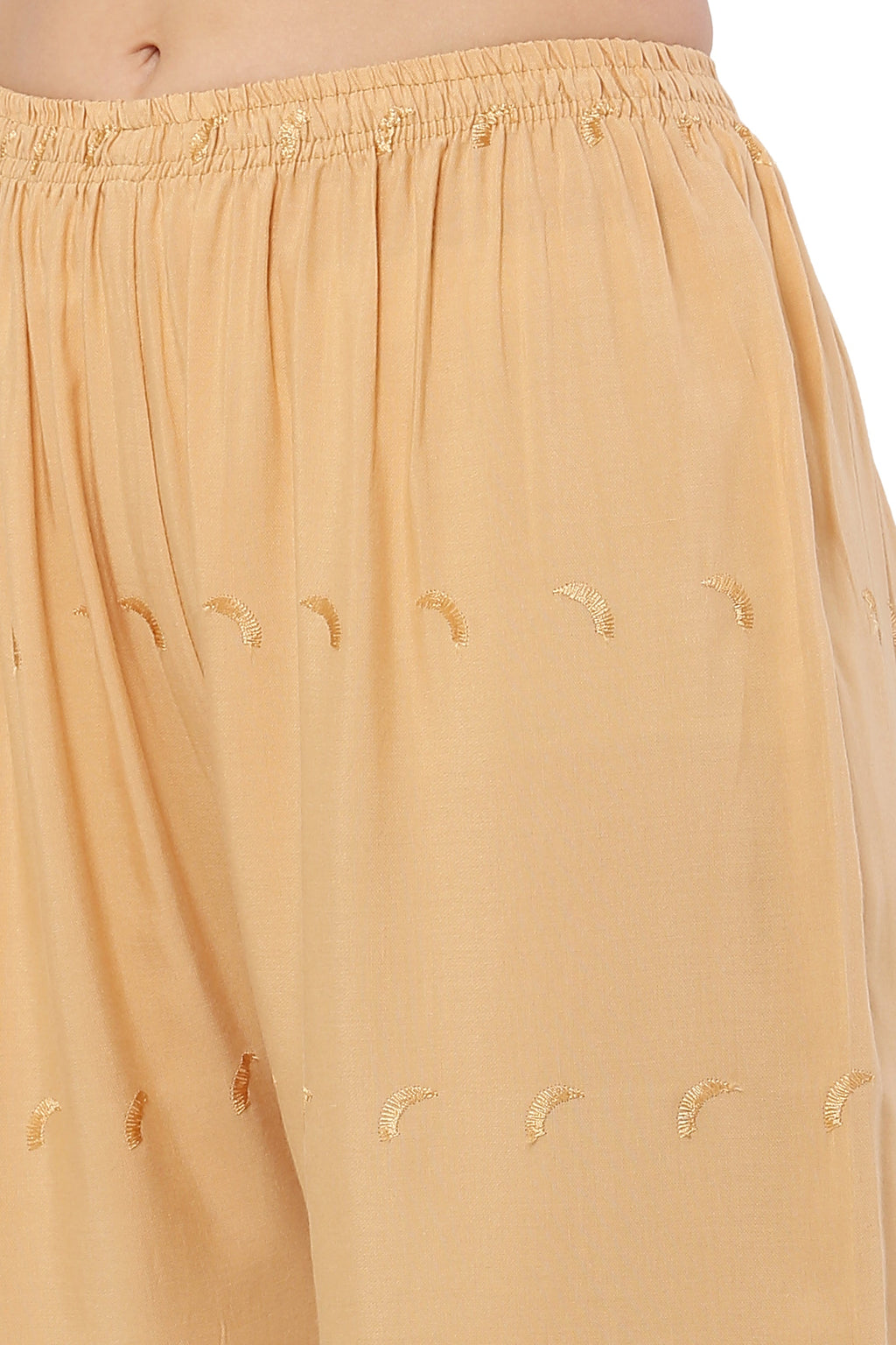 PAVONINE Beige Color Half Schiffli Chikankari Rayon Fabric Sharara For Women