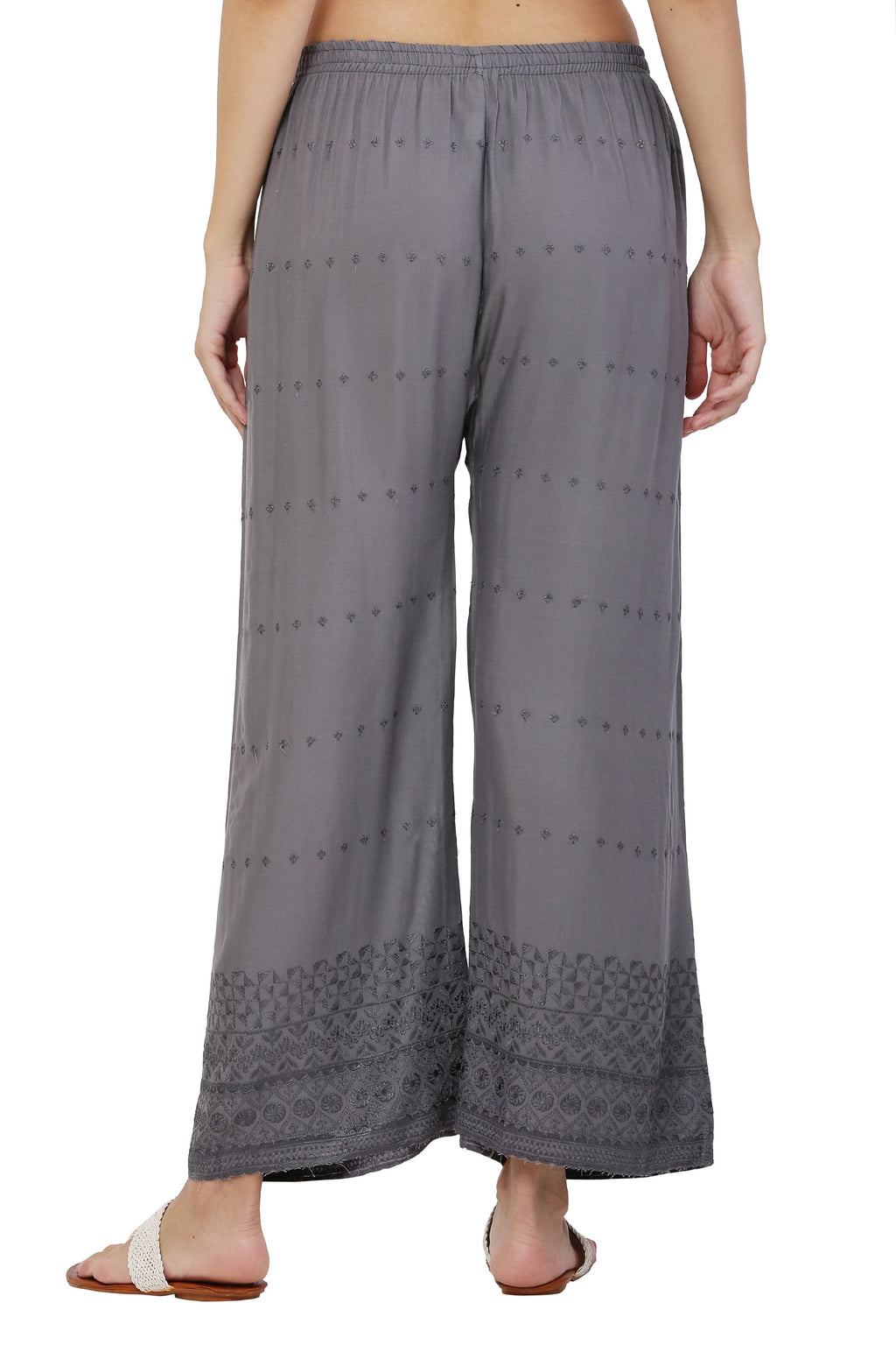 PAVONINE Grey Color Half Schiffli Chikankari Rayon Fabric Sharara For Women