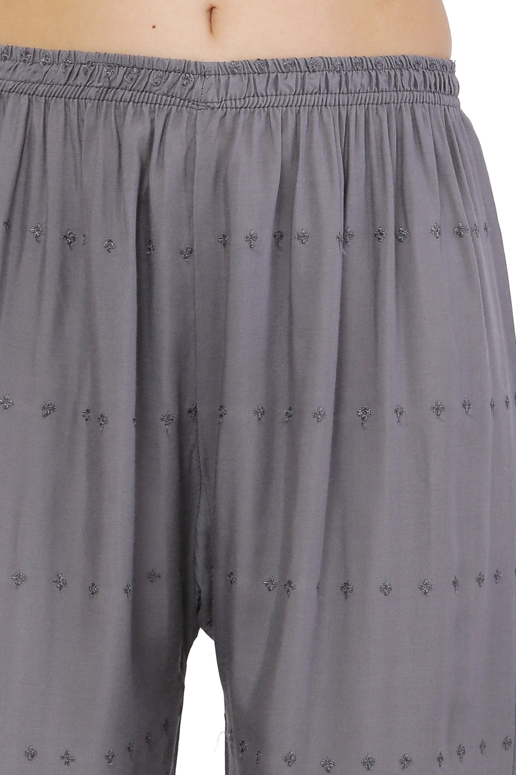 PAVONINE Grey Color Half Schiffli Chikankari Rayon Fabric Palazzo For Women