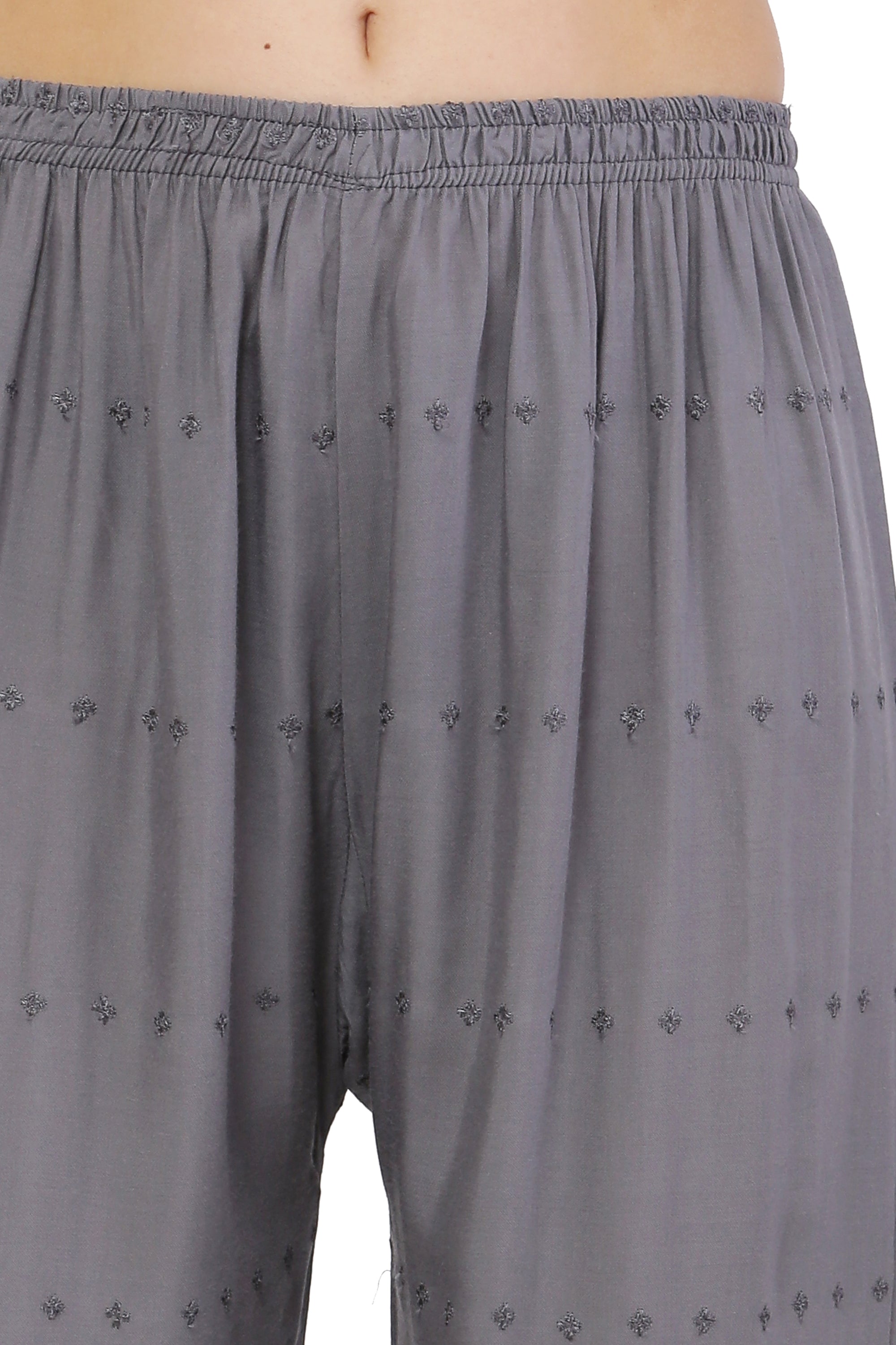 PAVONINE Grey Color Half Schiffli Chikankari Rayon Fabric Sharara For Women