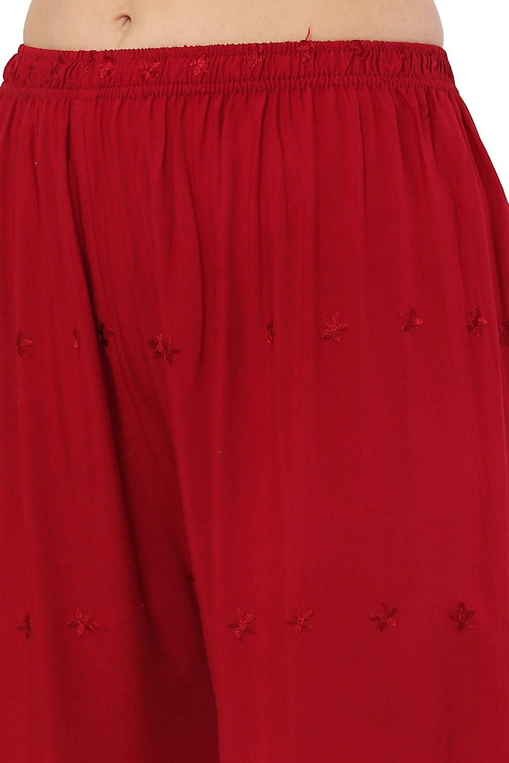 PAVONINE Maroon Color Half Schiffli Chikankari Rayon Fabric Sharara For Women