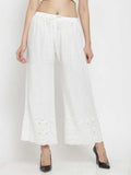 PAVONINE White Color Half Schiffli Chikankari Rayon Fabric Palazzo For Women