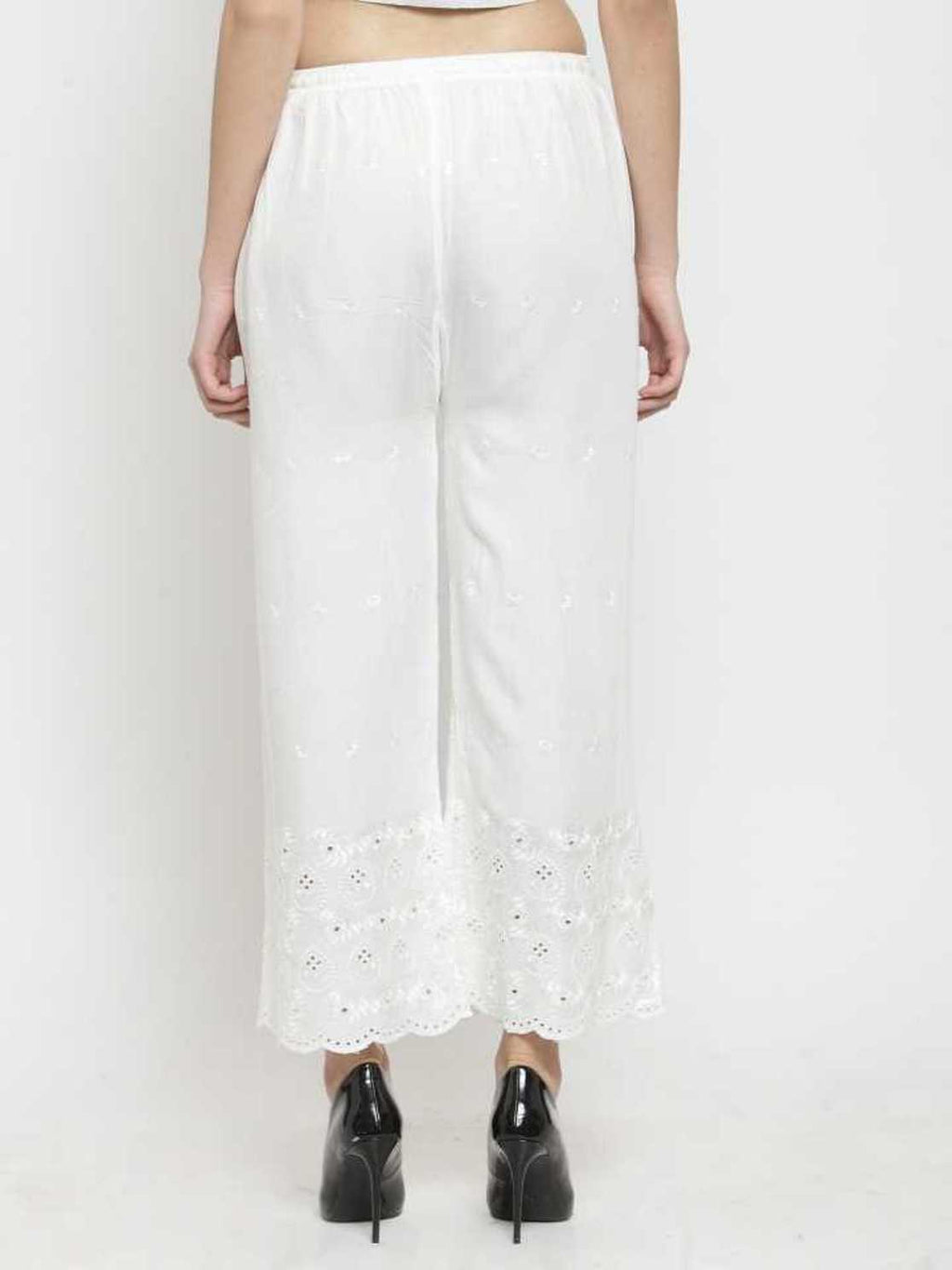 PAVONINE Off-White Color Half Schiffli Chikankari Rayon Fabric Sharara For Women