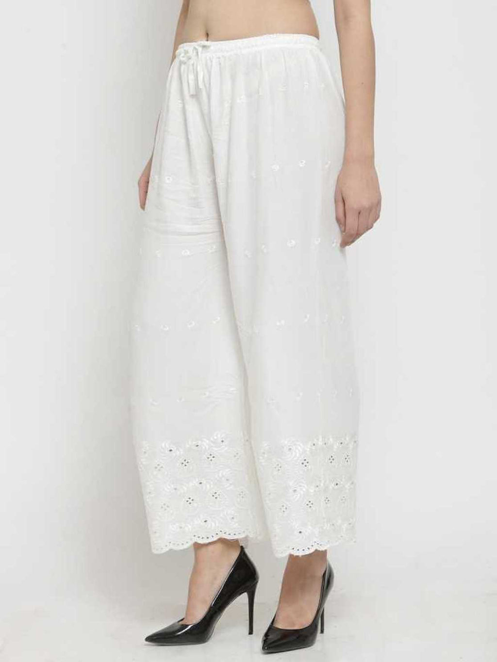 PAVONINE Off-White Color Half Schiffli Chikankari Rayon Fabric Sharara For Women
