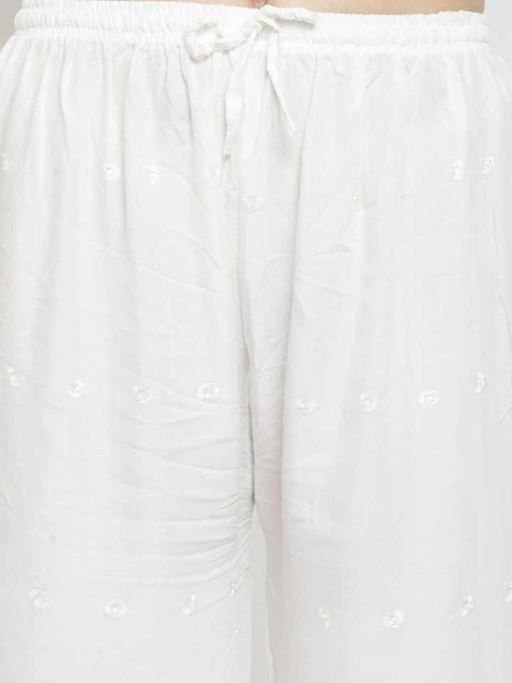 PAVONINE Off-White Color Half Schiffli Chikankari Rayon Fabric Sharara For Women