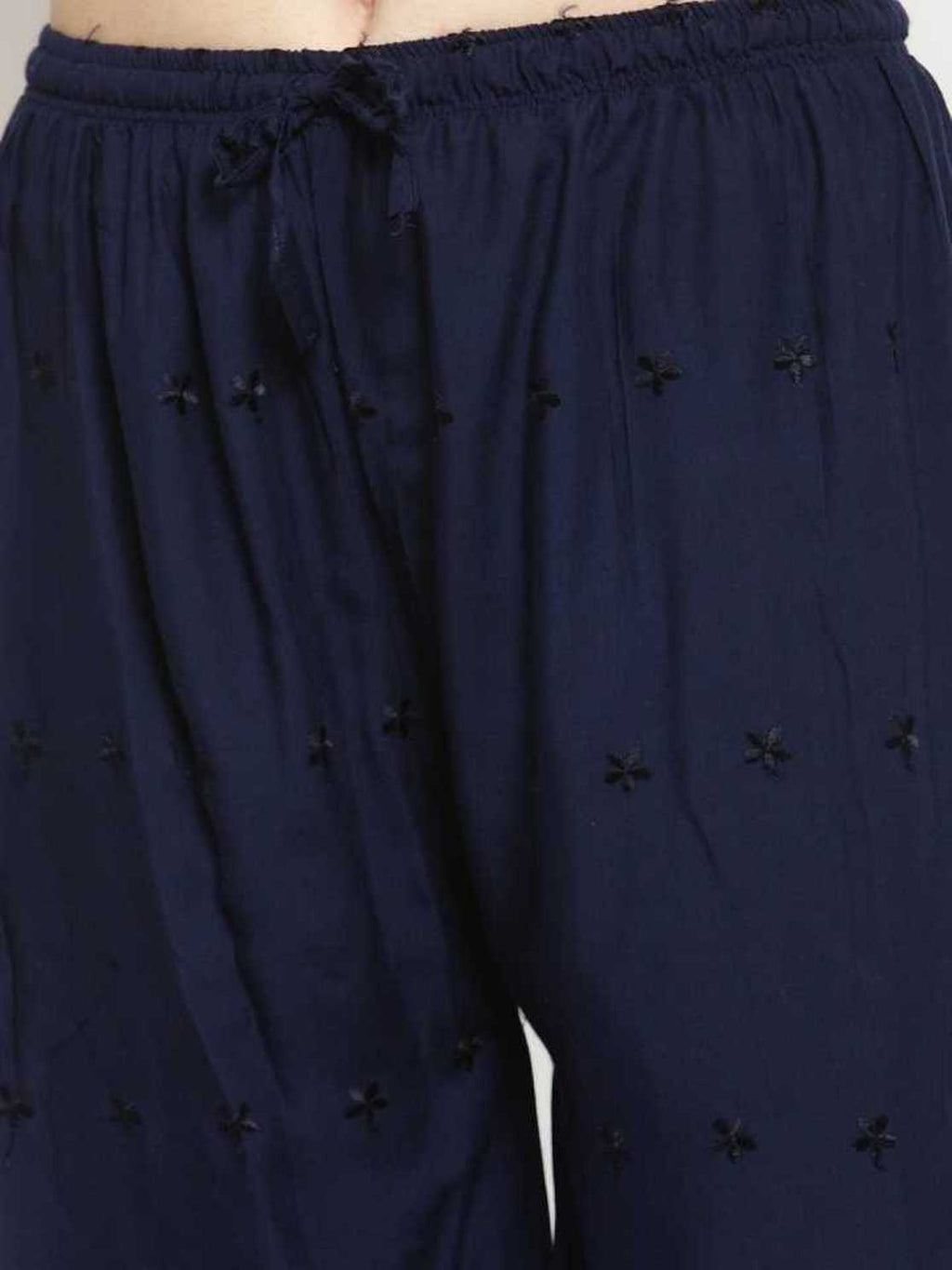 PAVONINE Navy Blue Color Half Schiffli Chikankari Rayon Fabric Sharara For Women