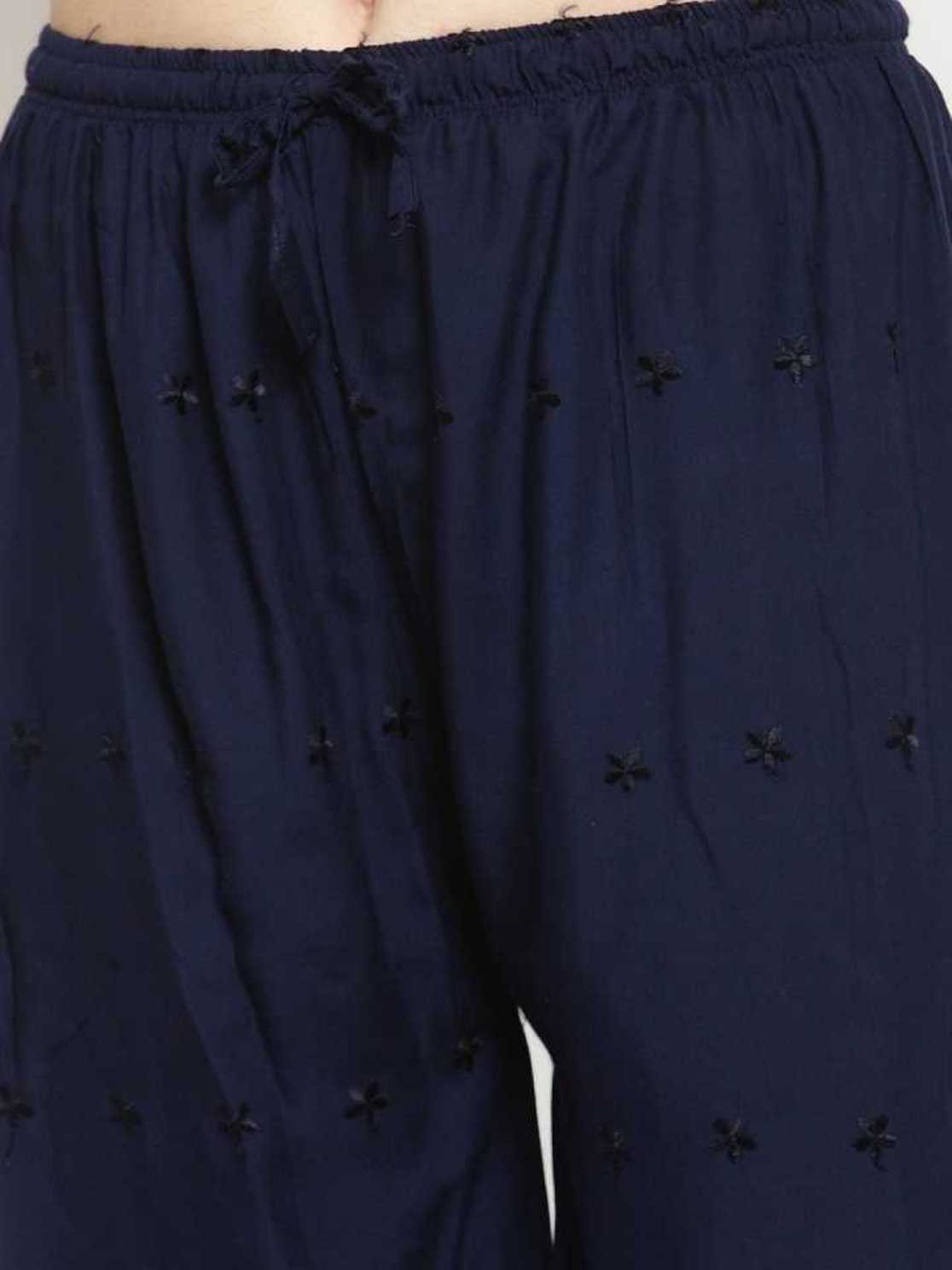 PAVONINE Navy Blue Color Half Schiffli Chikankari Rayon Fabric Sharara For Women