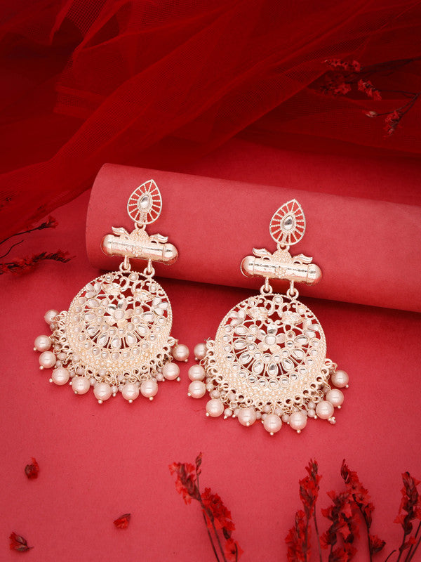 Tehzeeb Creations Brass Gold-Polished Silver, Gold, White Jewel Earrings