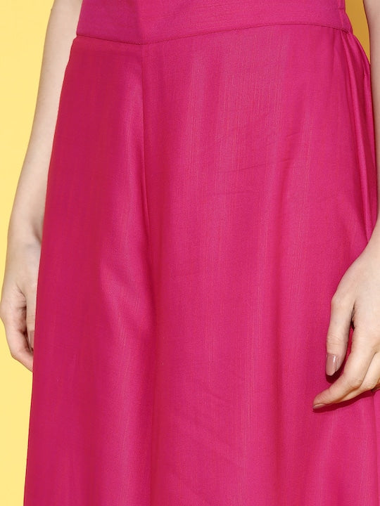 InWeave Women's Fuchsia Blue Brocade Mughal Shaan Kurta Palazzo Set