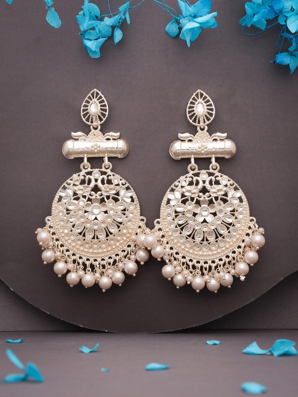 Tehzeeb Creations Brass Gold-Polished Silver, Gold, White Jewel Earrings