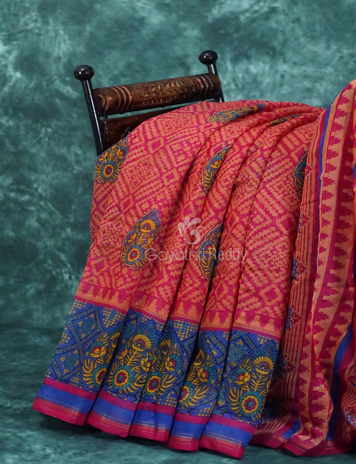 Light Orange And Pink Colour Printed Semi Chanderi Saree By Gayathri Reddy Designer Studio