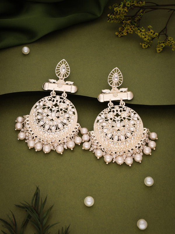 Tehzeeb Creations Brass Gold-Polished Silver, Gold, White Jewel Earrings
