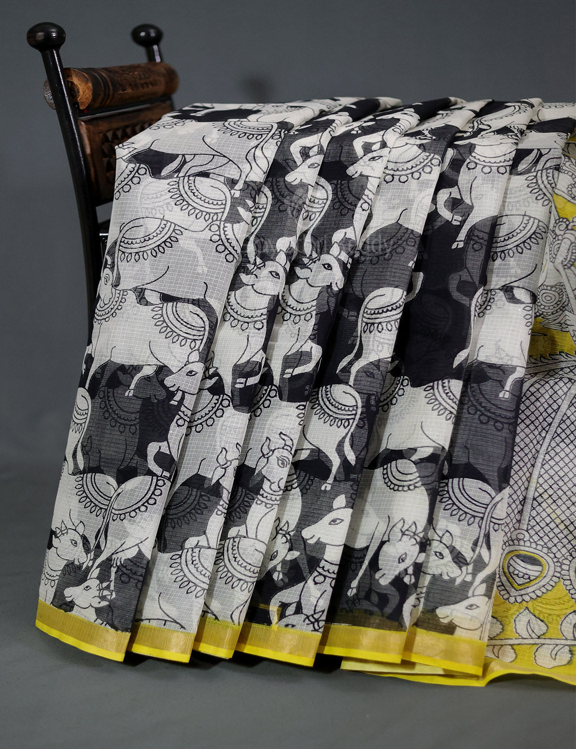 Black Colour Block Print Contrast Blouse Pure Kota Cotton Saree By Gayathri Reddy Designer Studio