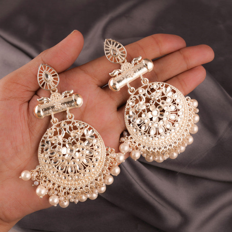 Tehzeeb Creations Brass Gold-Polished Silver, Gold, White Jewel Earrings