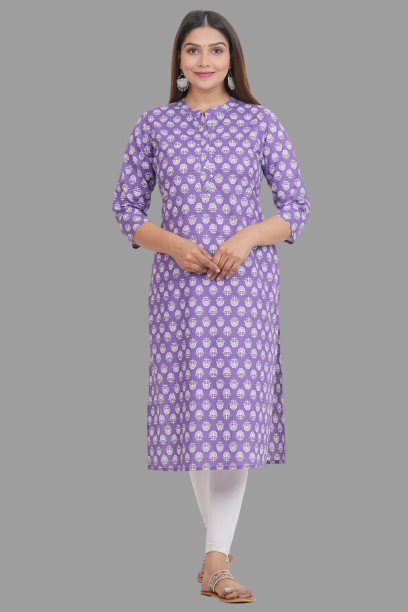 House of RP Women's Purple Cotton Floral Print Straight Kurta