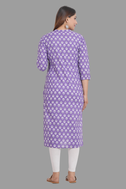 House of RP Women's Purple Cotton Floral Print Straight Kurta