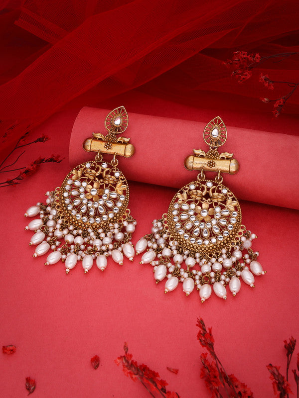 Tehzeeb Creations Modern White Opal And Silver Chandelier Drop Earrings For Woman