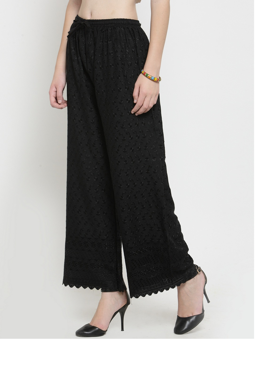 PAVONINE Black Color Full Chikankari Rayon Fabric Sharara For Women