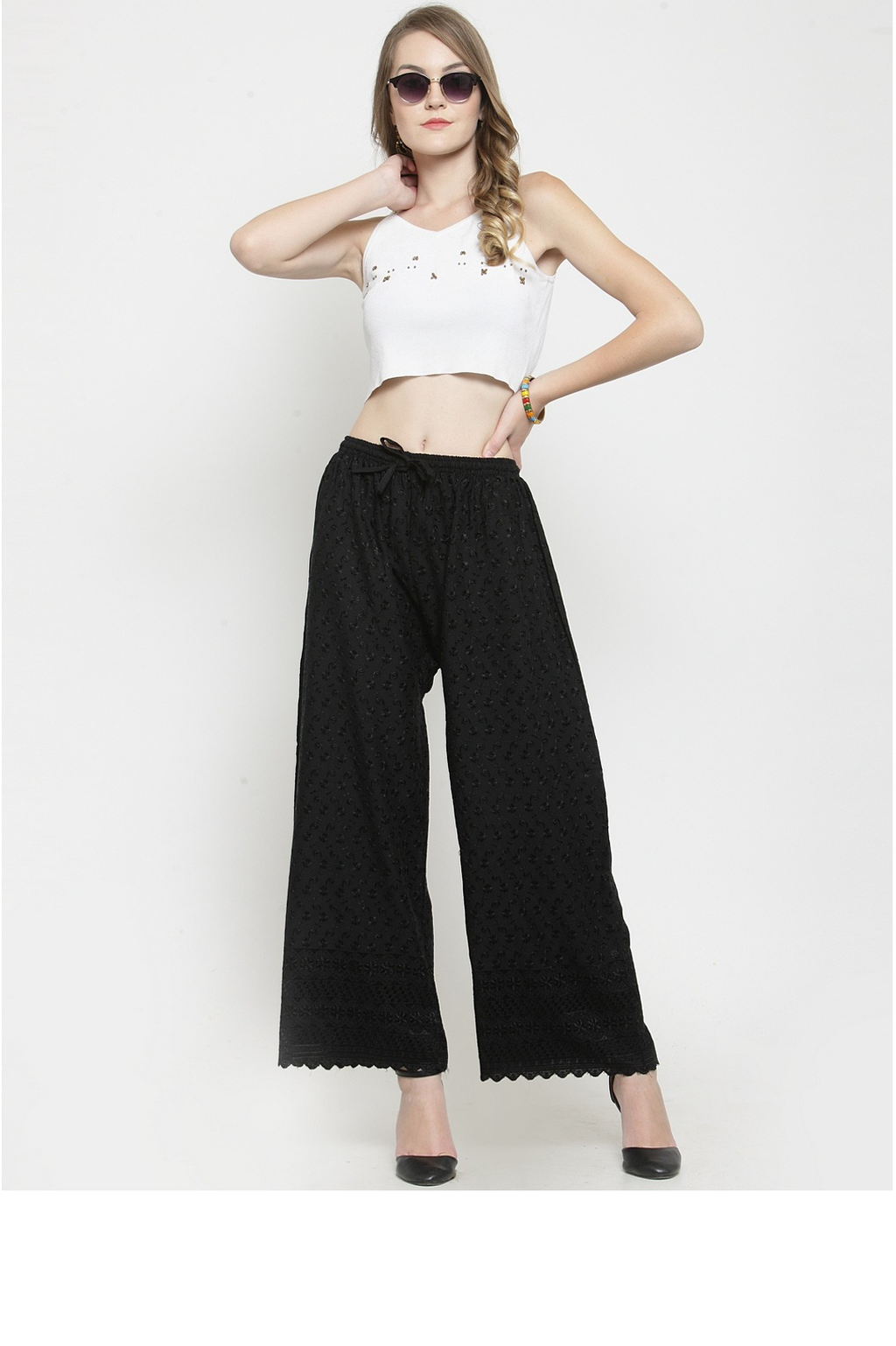 PAVONINE Black Color Full Chikankari Rayon Fabric Sharara For Women