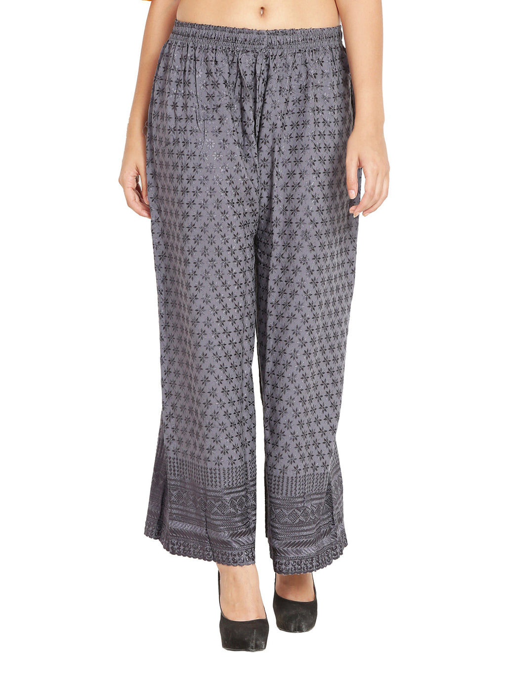 PAVONINE Grey Color Full Chikankari Rayon Fabric Sharara For Women
