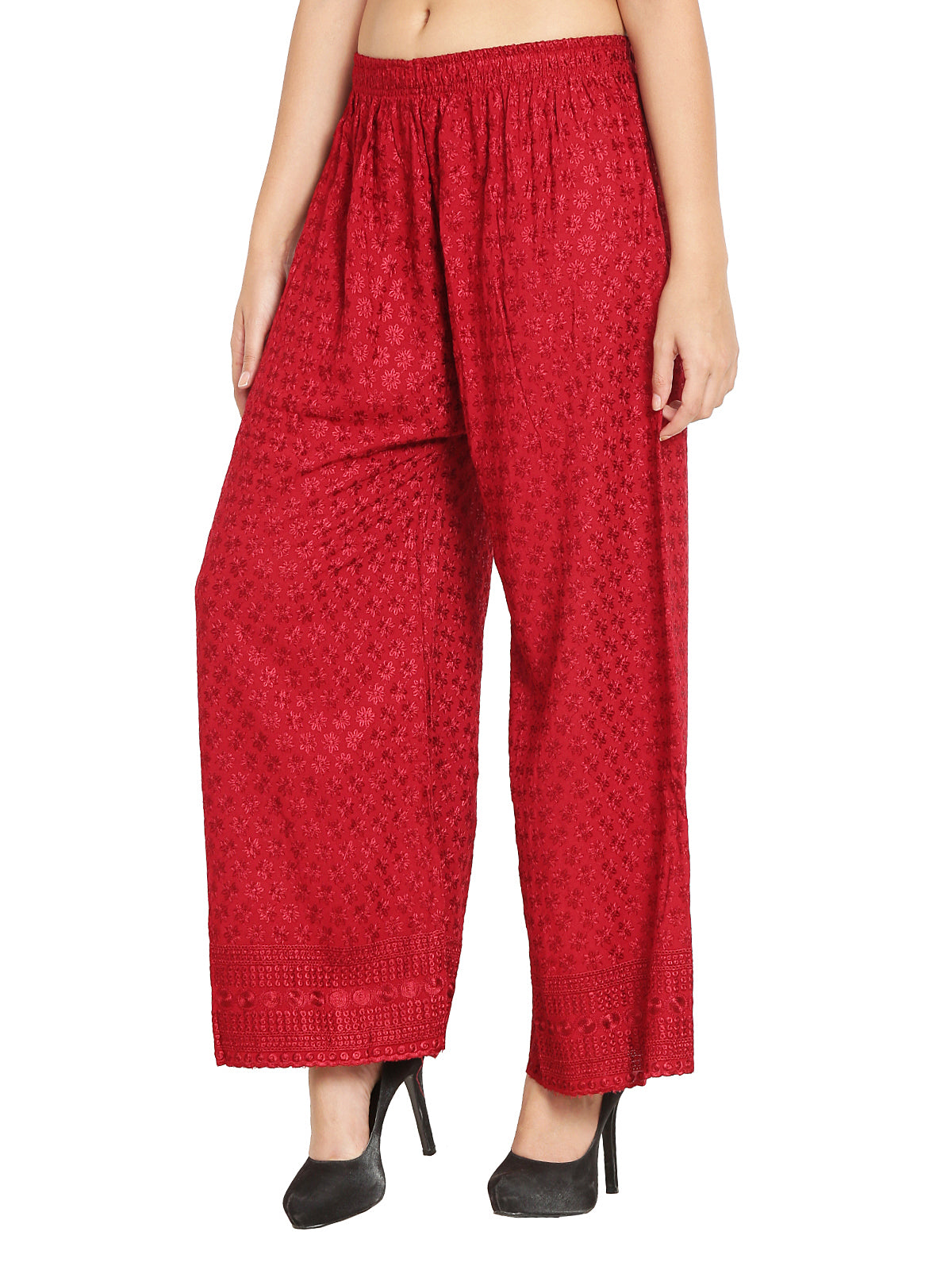 PAVONINE Maroon Color Full Chikankari Rayon Fabric Sharara For Women