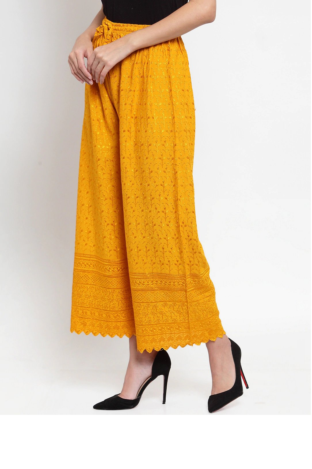 PAVONINE Mustard Color Full Chikankari Rayon Fabric Sharara For Women