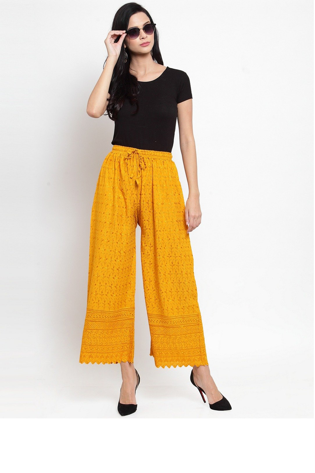PAVONINE Mustard Color Full Chikankari Rayon Fabric Sharara For Women