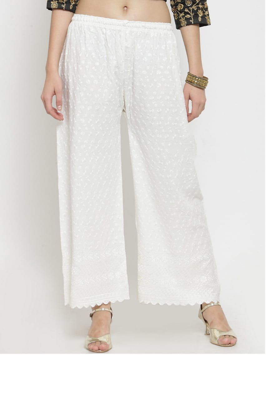 PAVONINE Off White Color Full Chikankari Rayon Fabric Sharara For Women