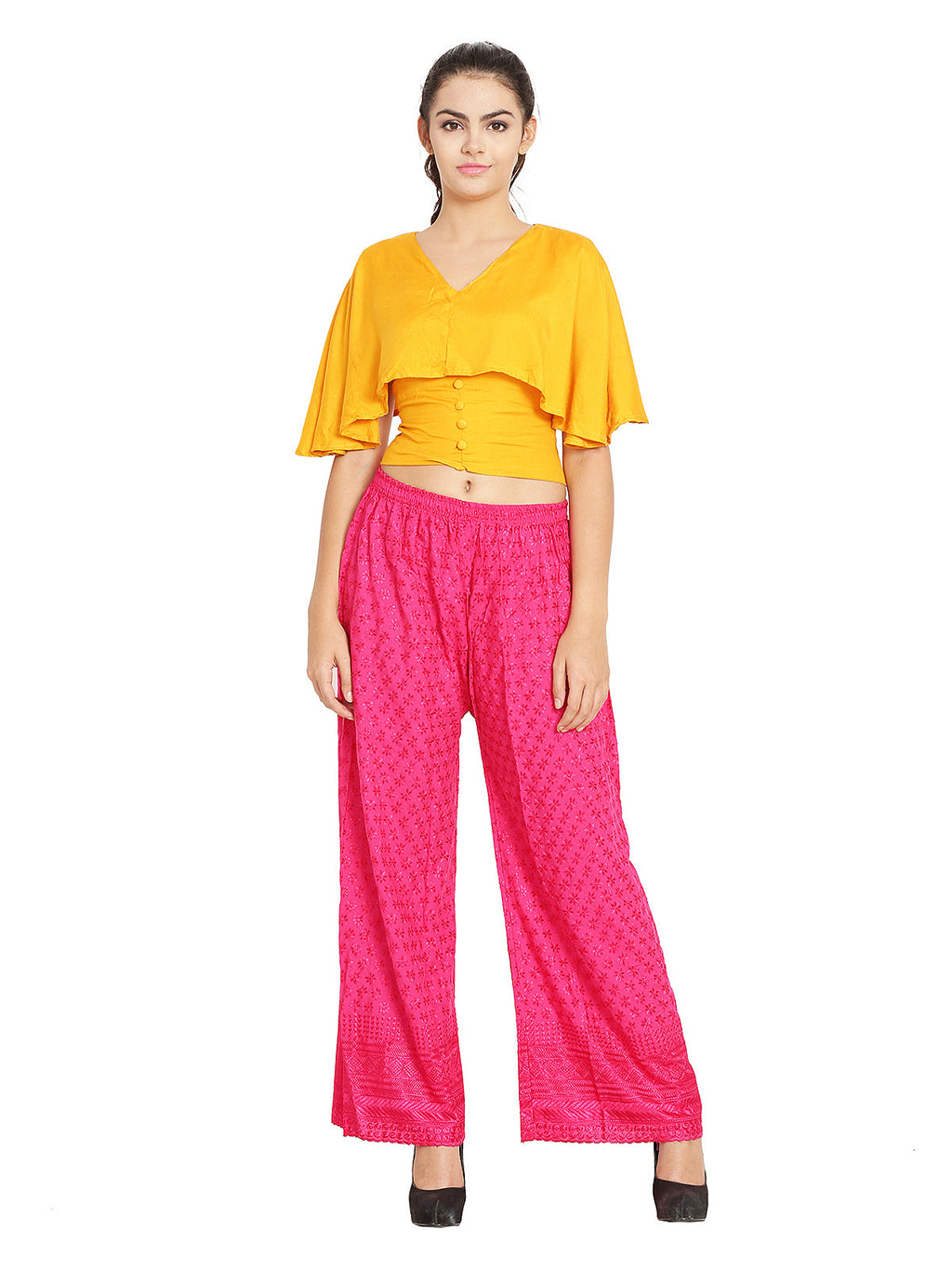 PAVONINE Rani Color Full Chikankari Rayon Fabric Sharara For Women
