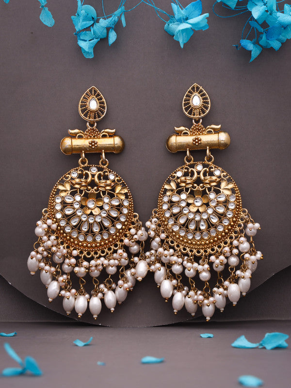 Tehzeeb Creations Modern White Opal And Silver Chandelier Drop Earrings For Woman