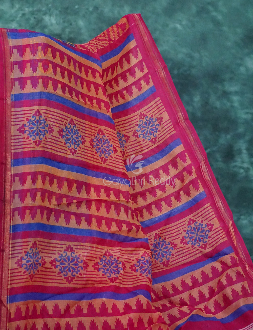 Light Orange And Pink Colour Printed Semi Chanderi Saree By Gayathri Reddy Designer Studio